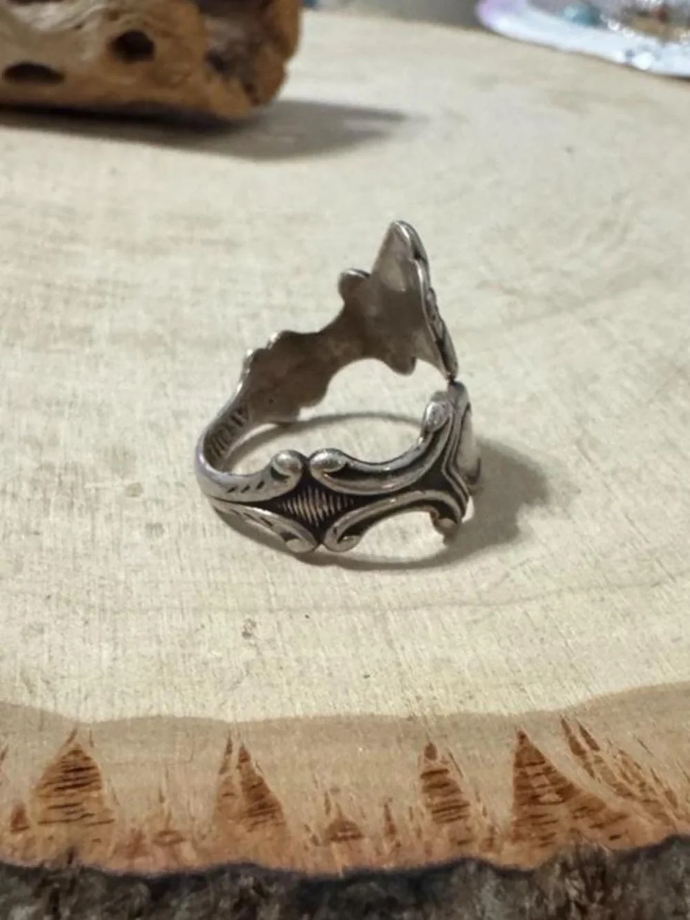 Vintage Avon Treasured Heart Spoon Ring 925 Sterling Silver adjustable Sz 7 to 8